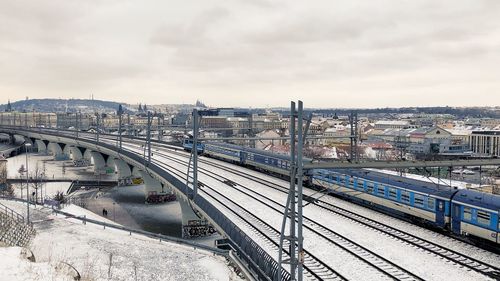 High angle view of railroad tracks against sky