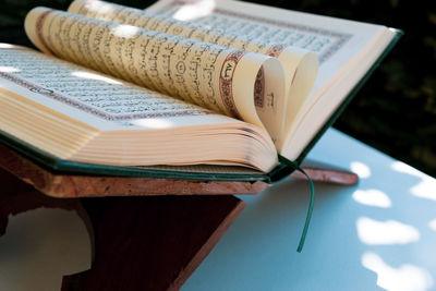 Close-up of books on table