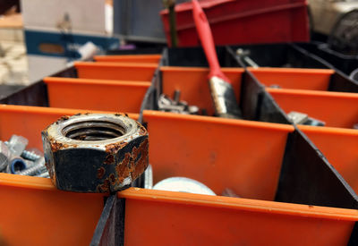 Close-up of ropes in container