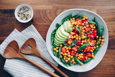 High angle view of fruits in bowl on table