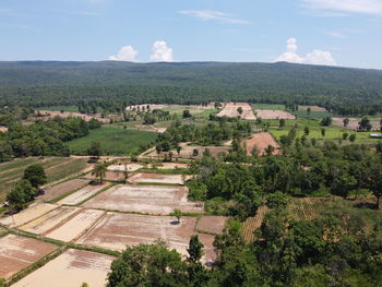 High angle view of agricultural field against sky