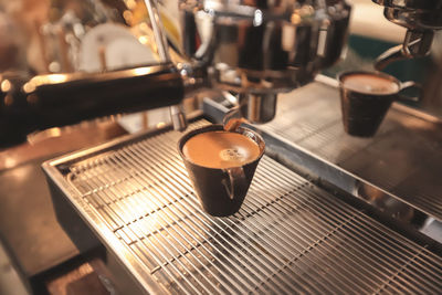 High angle view of coffee in cafe