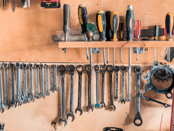 Row of metal equipment against wall