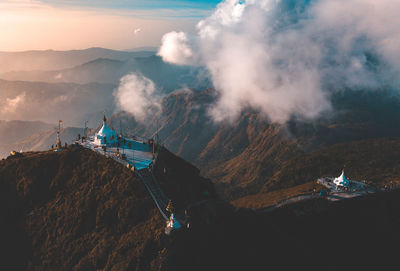 High angle view of mountain range against sky