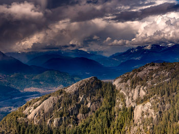 Scenic view of mountains against cloudy sky