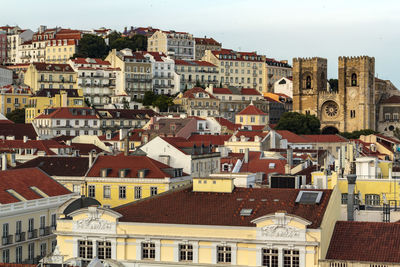 High angle view of buildings in city