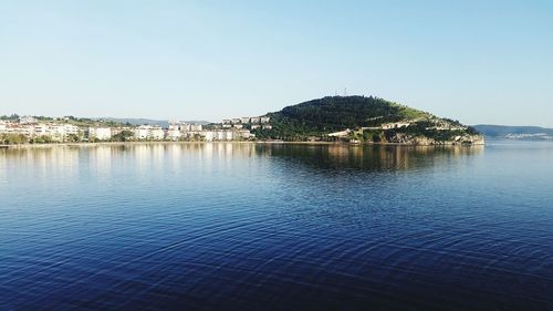 Calm sea against clear sky