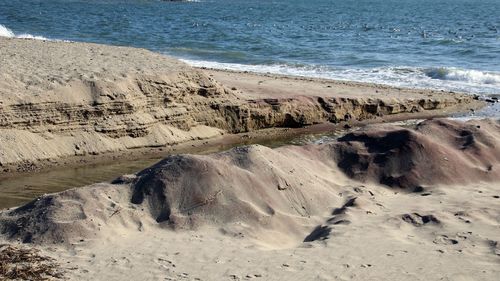 High angle view of rocks on beach