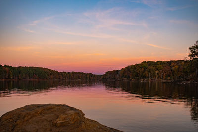 Scenic view of lake against sky during sunset