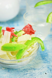 Close-up of fruits in plate on table