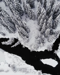 High angle view of waterfall in winter