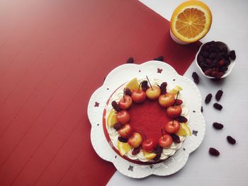 High angle view of dessert in plate on table