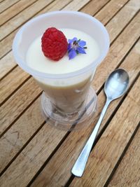 High angle view of breakfast on table