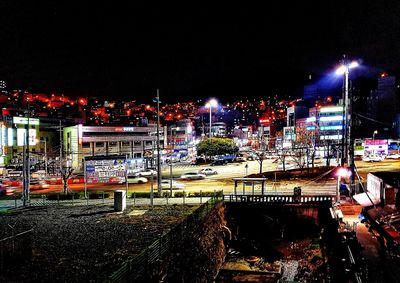 Illuminated amusement park at night