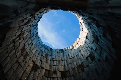 Low angle view of stone wall against sky