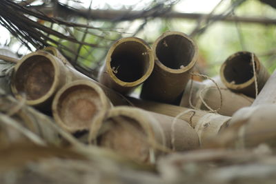 Close-up of stack of firewood