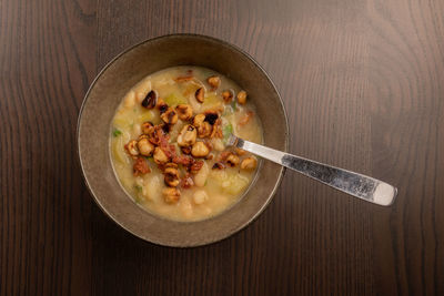 High angle view of food in bowl on table