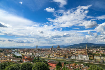 Beautiful monochrome panoramic view of florence in a sunny day with clouds. italian panorama 