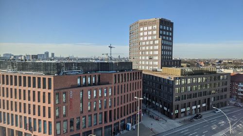 High angle view of buildings in city