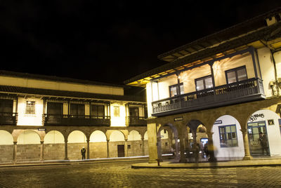 Illuminated building at night