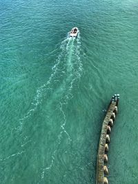 High angle view of boat in sea