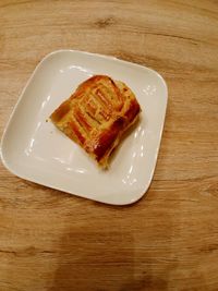 High angle view of breakfast served on table