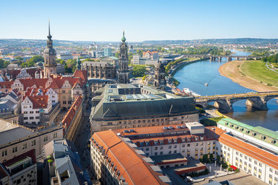 High angle view of buildings in city