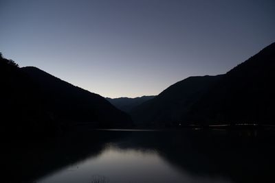 Scenic view of silhouette mountains against clear sky