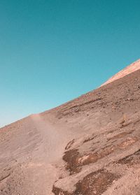 Scenic view of desert against clear blue sky