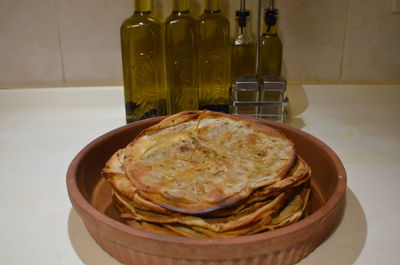 High angle view of bread in container on table