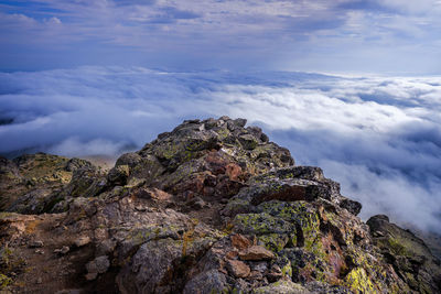 Low angle view of rock formation against sky