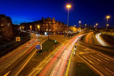 Light trails on road at night
