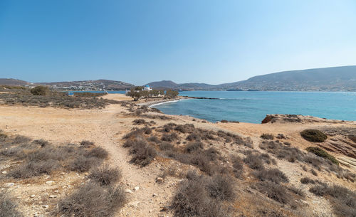 Scenic view of sea against clear sky