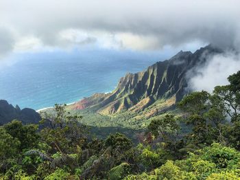 Scenic view of sea against cloudy sky