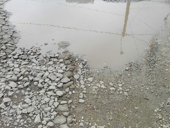 Close-up of water in lake against sky