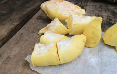 High angle view of bananas on table