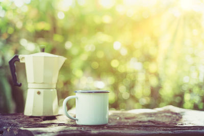 Close-up of coffee cup on table