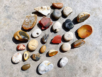 High angle view of pebbles