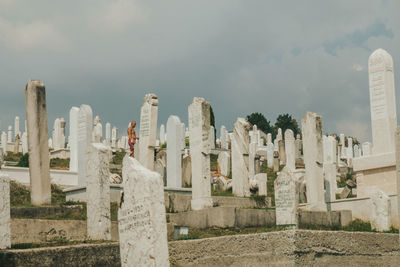 Panoramic view of cemetery against sky