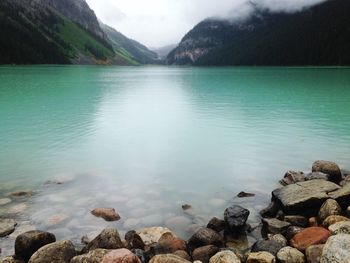 Scenic view of lake and mountains