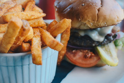 Close-up of burger on plate