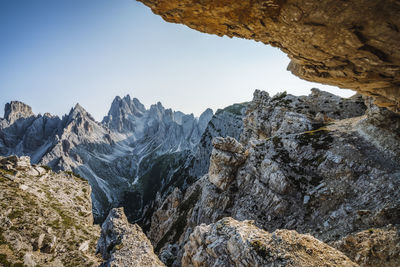 Scenic view of mountains against clear sky