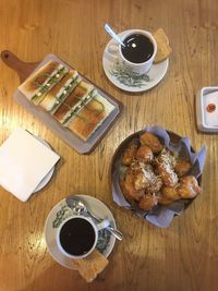 High angle view of breakfast on table