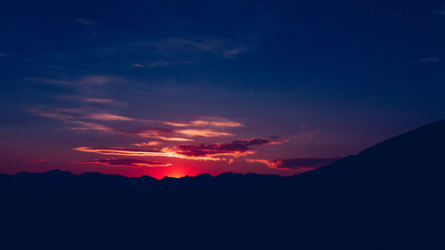 Scenic view of silhouette mountains against sky during sunset