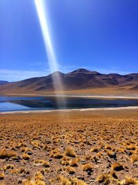 Scenic view of landscape against dramatic sky