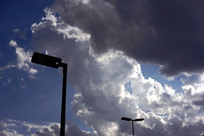 Low angle view of street light against sky
