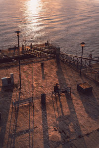 High angle view of sunset on the riverbank