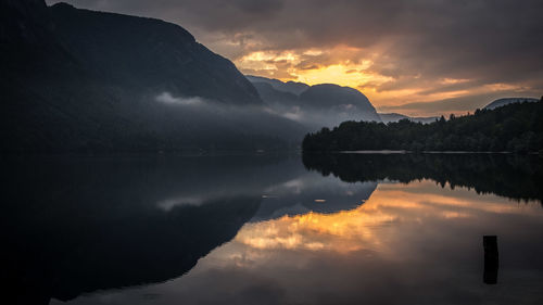 Scenic view of dramatic sky over lake