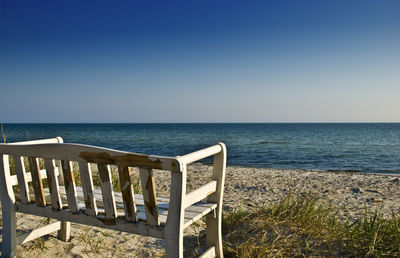 Scenic view of sea against clear blue sky