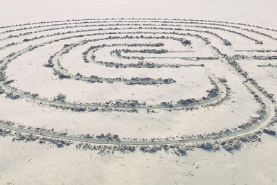 High angle view of text on sand